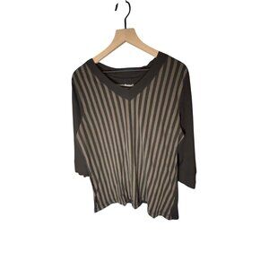 Norma Kamali Womens 3/4 Sleeve Striped‎ Top 2x Organic Cotton Black & Tan